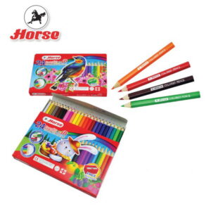 สีไม้สั้น 24สี กล่องแดง+กบเหลา ตราม้า ( 1กล่อง )