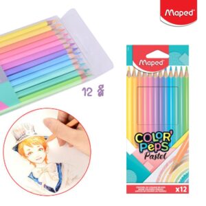 สีไม้พาสเทล 12 สียาว ยี่ห้อ Maped (1 กล่อง)
