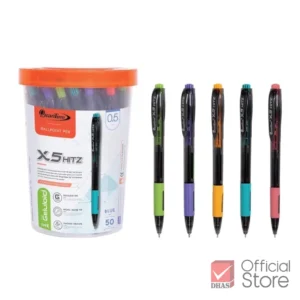 ปากกาลูกลื่น 0.5มม. X5 HITZ ยี่ห้อ ควอนตั้ม (คละสี)(1x50ด้าม)(1 กระปุก)