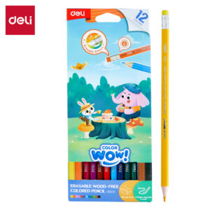 ดินสอสีไม้ลบได้ 12 สี No.C102-12 ยี่ห้อ DELI (1 กล่อง)