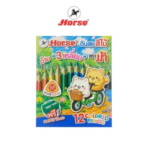 สีไม้สั้น 12 สี ด้ามสามเหลี่ยม+กบเหลา ยี่ห้อ ม้า (1 กล่อง)